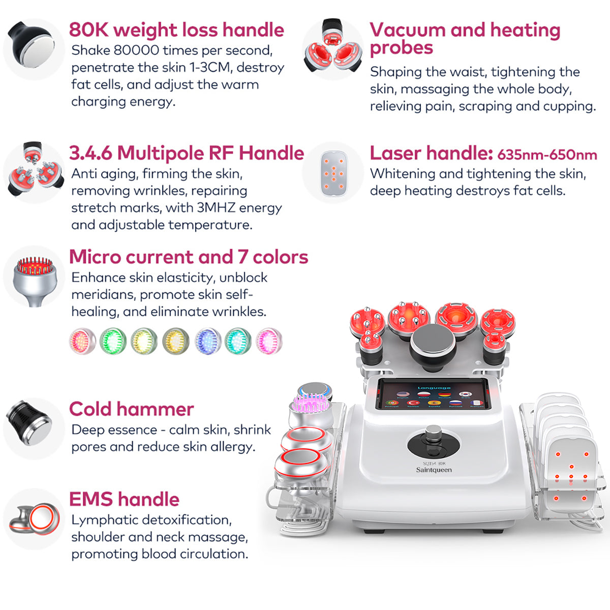 SQ154A Max 11-in-1 80K Ultrasonic Cavitation & RF Machine with Laser Pads