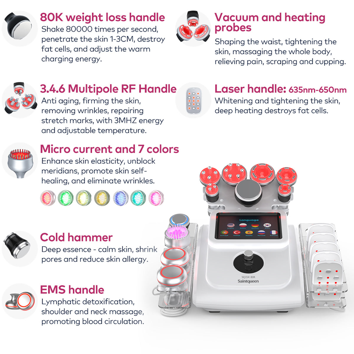 SQ154B Max 11-in-1 80K Ultrasonic Cavitation & RF Machine with Laser + Microcurrent Pads Secondary image