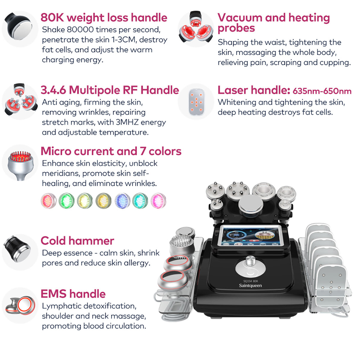 SQ154C Max 11-in-1 80K Ultrasonic Cavitation & RF Machine with Laser Pads Secondary image