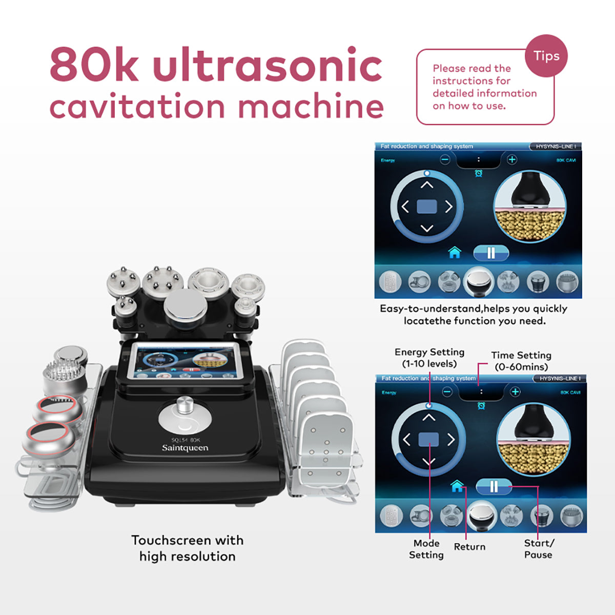 SQ154C Max 11-in-1 80K Ultrasonic Cavitation & RF Machine with Laser Pads
