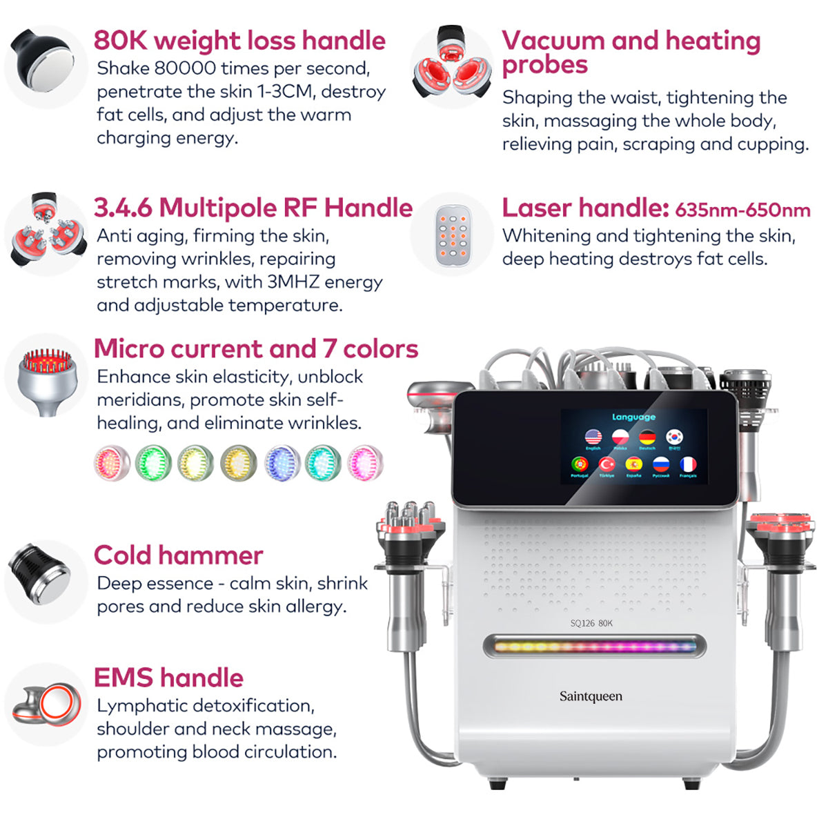 SQ126B Max 11-in-1 80K Ultrasonic Cavitation & RF Machine with Laser + Microcurrent Pads Secondary image