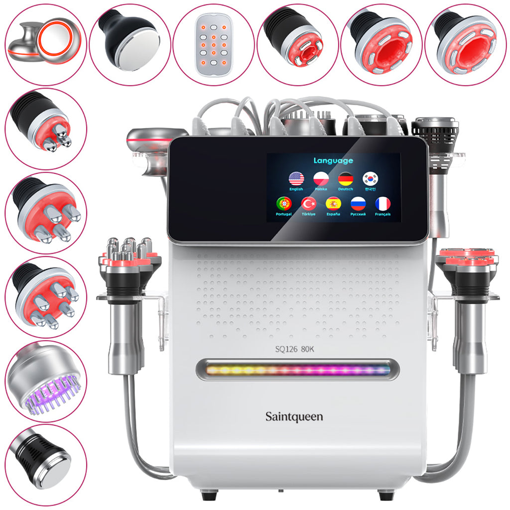 SQ126B Max 11-in-1 80K Ultrasonic Cavitation & RF Machine with Laser + Microcurrent Pads
