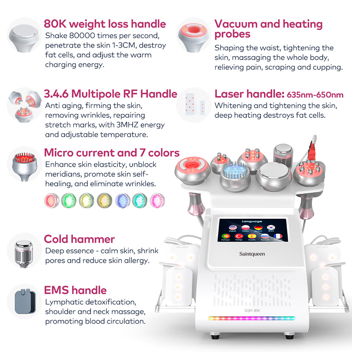 SQ85D Plus 9-in-1 80K Ultrasonic Cavitation & RF Machine with Laser Pads Secondary image