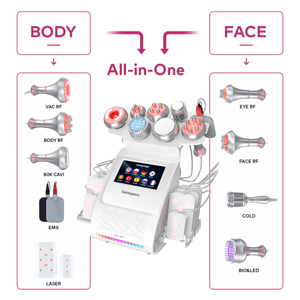 SQ85D Plus 9-in-1 80K Ultrasonic Cavitation & RF Machine with Laser Pads