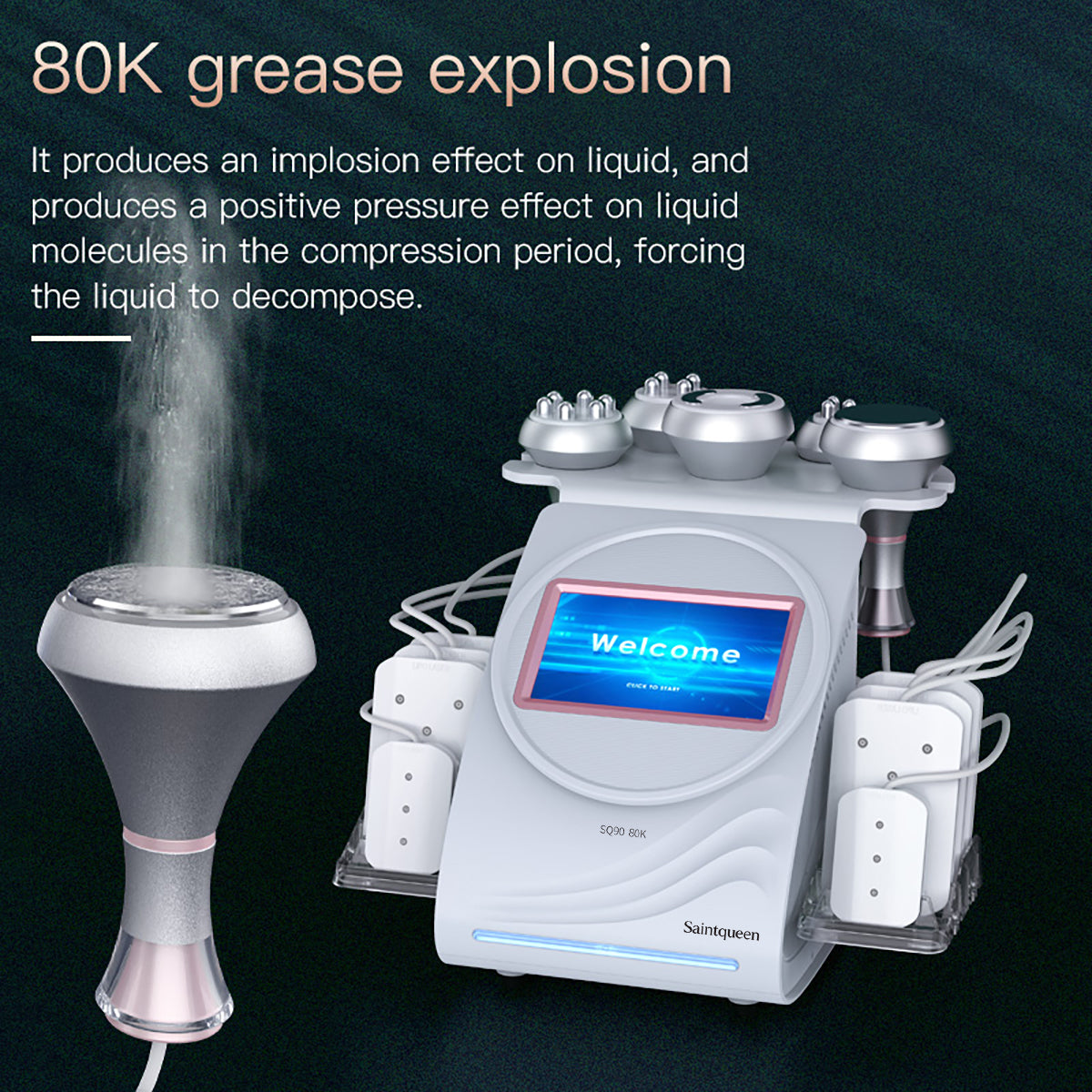 SQ90C Pro 6-in-1 80K Ultrasonic Cavitation & RF Machine with Laser Pads