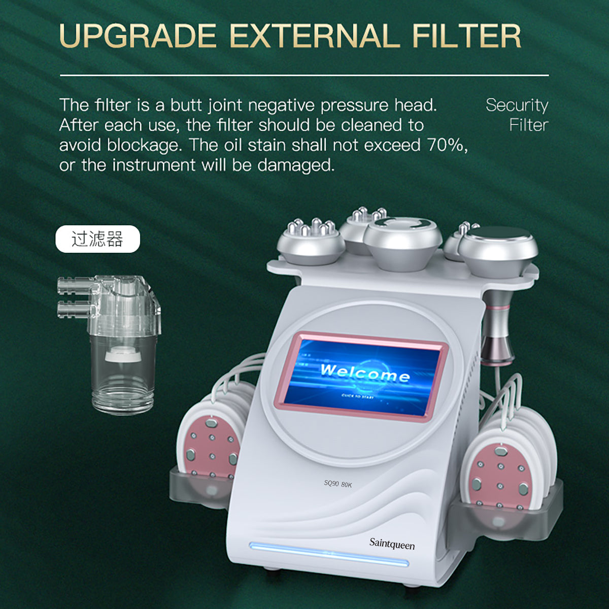 SQ90B Pro 6-in-1 80K Ultrasonic Cavitation & RF Machine with Laser + Microcurrent Pads