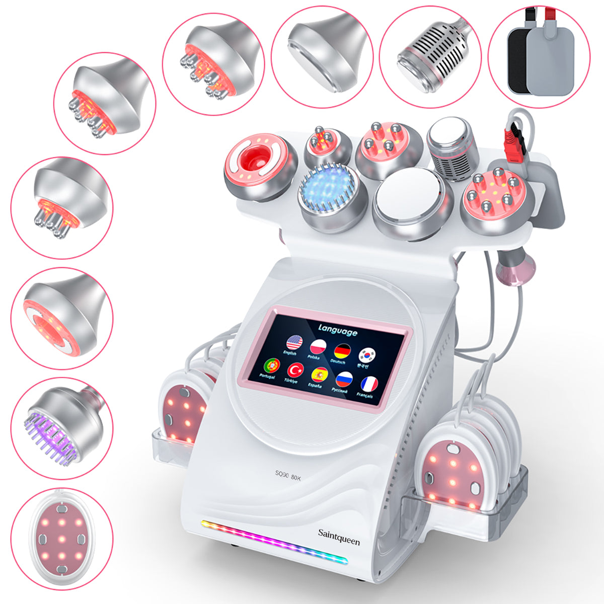 SQ90E Plus 9-in-1 80K Ultrasonic Cavitation & RF Machine with Laser + Microcurrent Pads