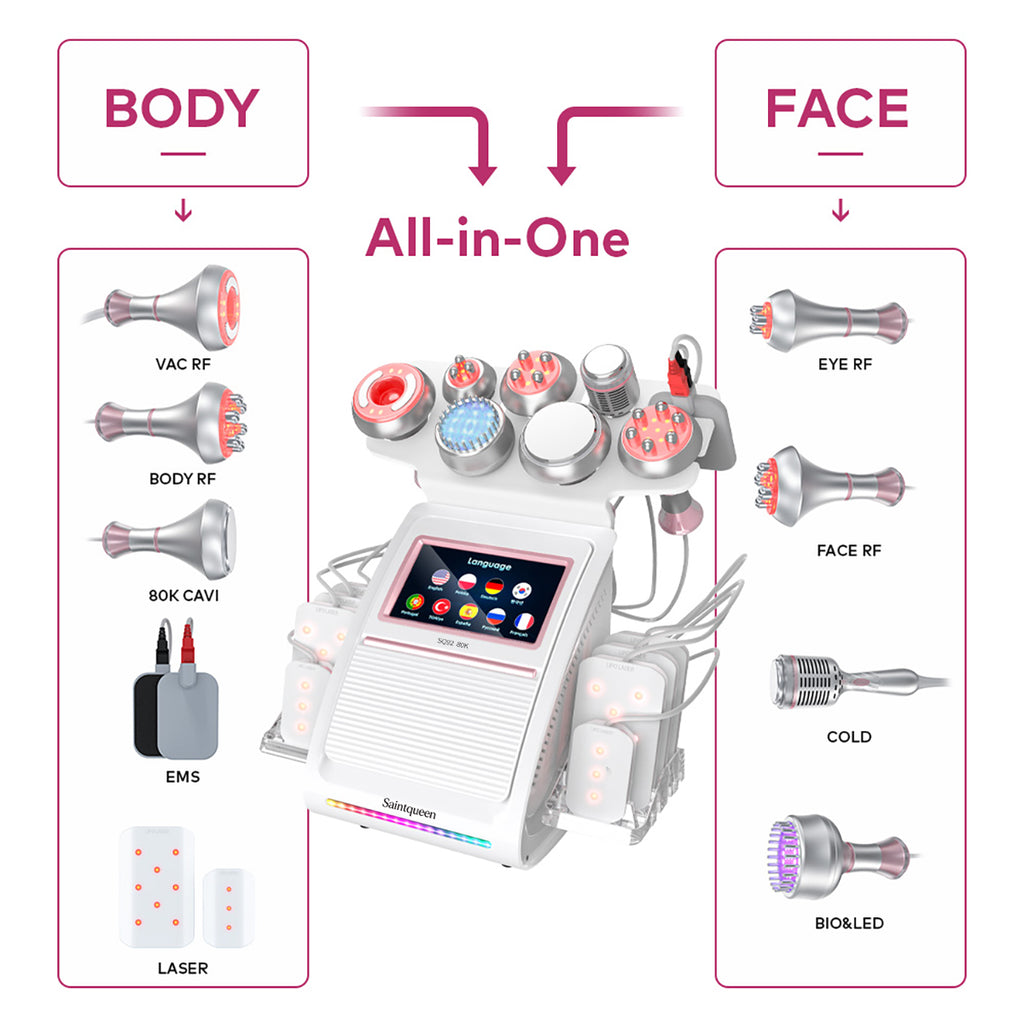 SQ92D Plus 9-in-1 80K Ultrasonic Cavitation & RF Machine with Laser Pads