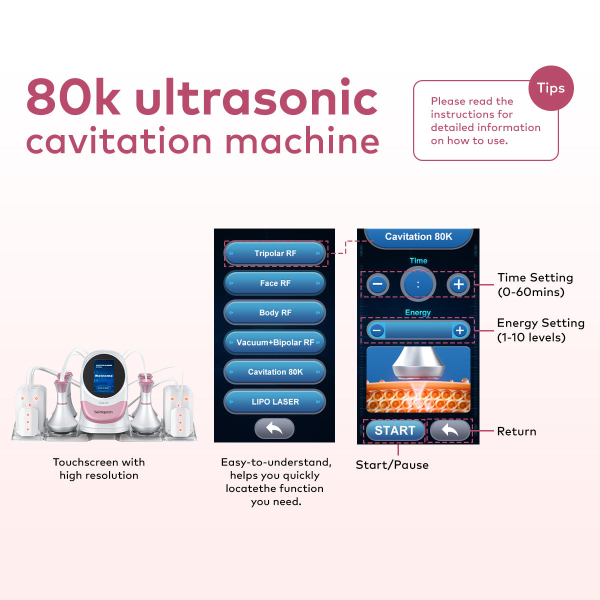 SQ96 Pro 6-in-1 80K Cavitation Machine with Laser Pads