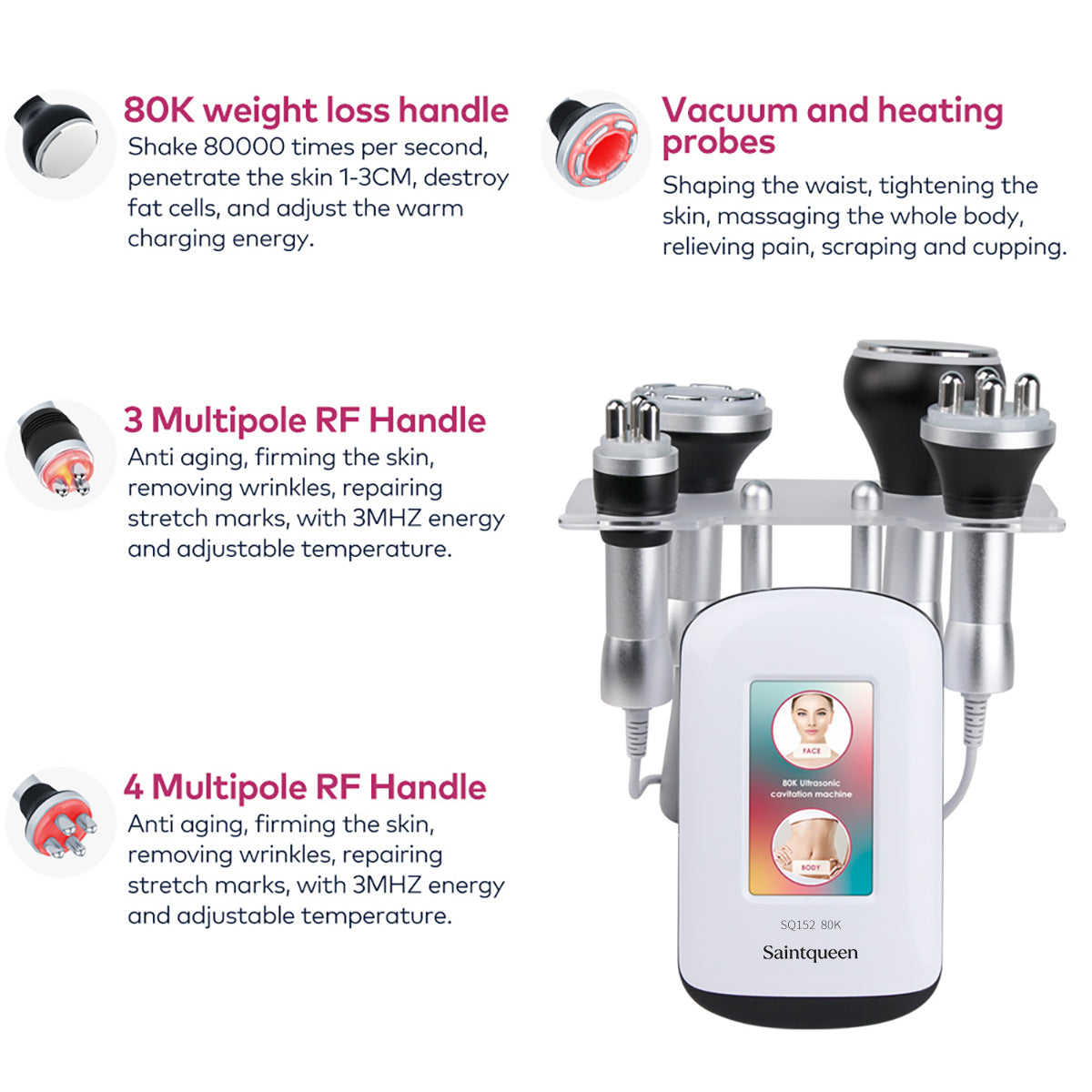 SQ152 Basic, 4in1 80K Ultrasonic Cavitation Machine, Vacuum RF Body Sculpting & Skin Tightening Device for Face & Body Secondary image
