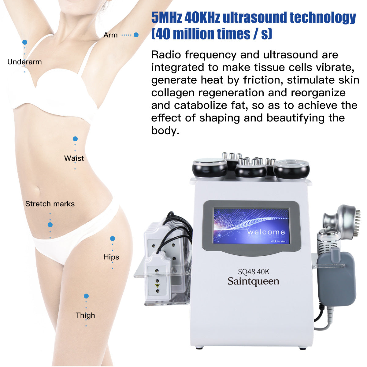 SQ48 Plus 9-in-1 40K Ultrasonic Cavitation & RF Machine with Laser Pads